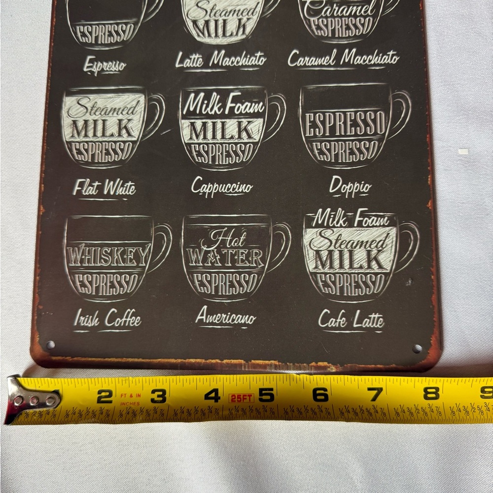 Vintage Coffee Menu Metal Sign 12 in x 8 in - Picture 3 of 6
